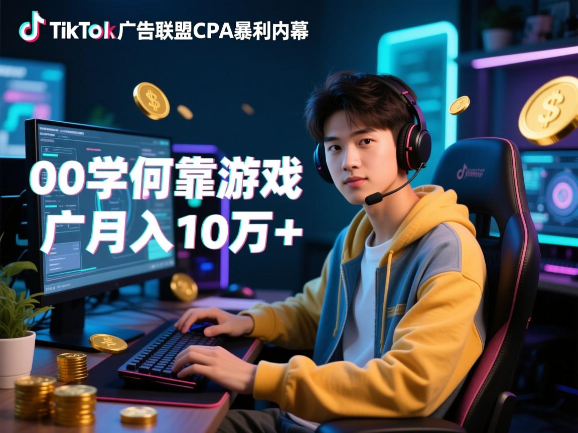 TikTok广告联盟CPA暴利内幕,00后大学生如何靠游戏推广月入10万+